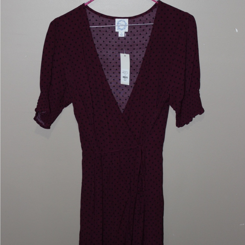 Blue Rain Maroon Polka Dot Dress BNWT